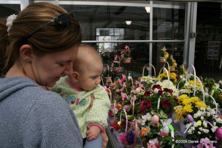 Amanda and Ariella looking at the flowers